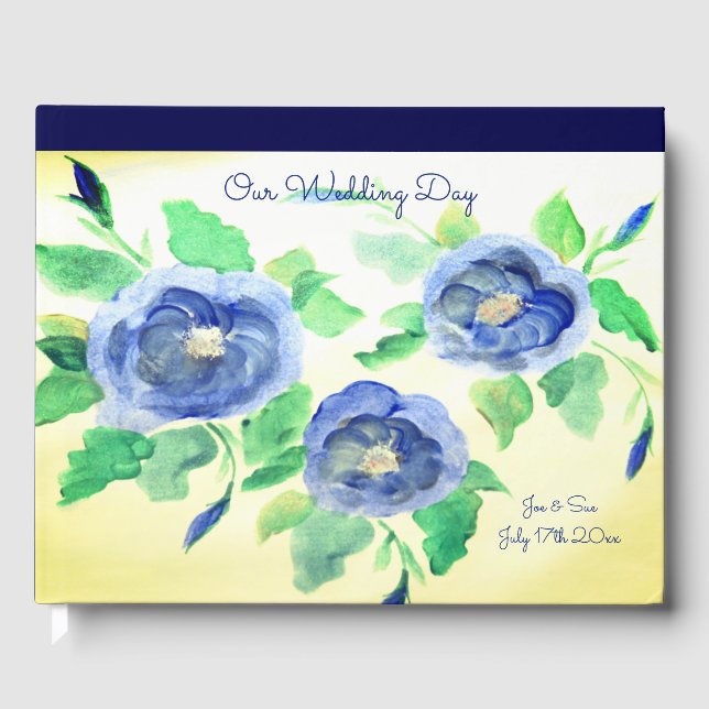 Livre d'invité Mariage Floral bleu Marine (Recto)
