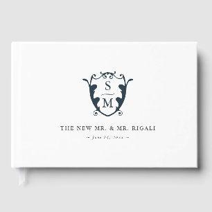 Livre d'invité mariage Monogram Crest Navy Blue