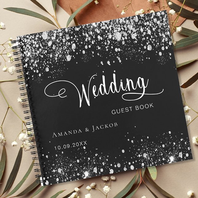 Livre d'invité mariage noir noms argent (Créateur téléchargé)