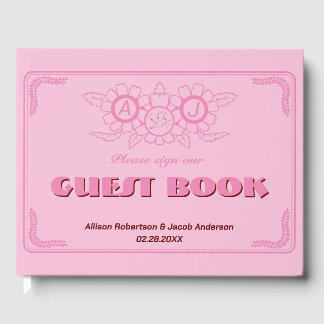 Livre d'invité Mariage rose brillant et audacieux