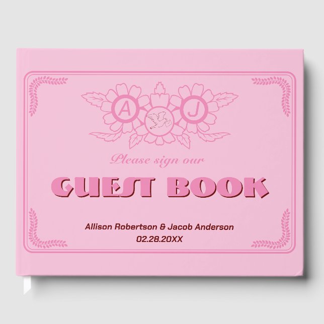 Livre d'invité Mariage rose brillant et audacieux (Recto)