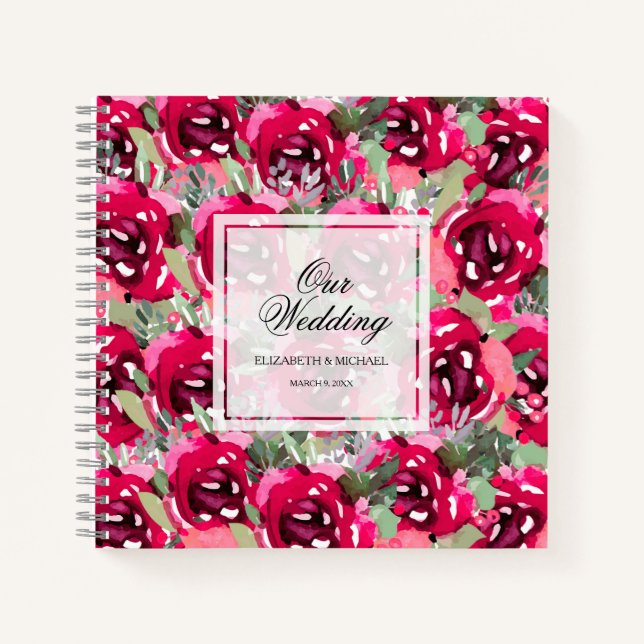 Livre d'invité Mariage rose Floral (Devant)