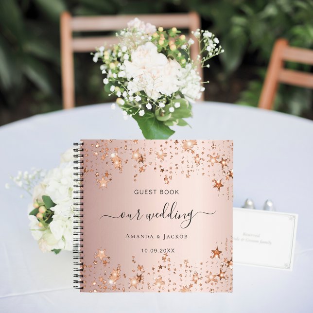 Livre d'invité mariage rose or étoiles noms script (Créateur téléchargé)