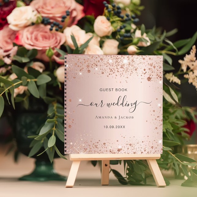 Livre d'invité mariage rose or nom script (Créateur téléchargé)