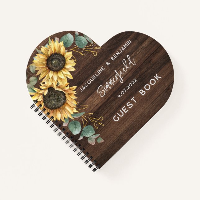 Livre d'invité Mariage Rustique Sunflower Eucalypt (Devant)