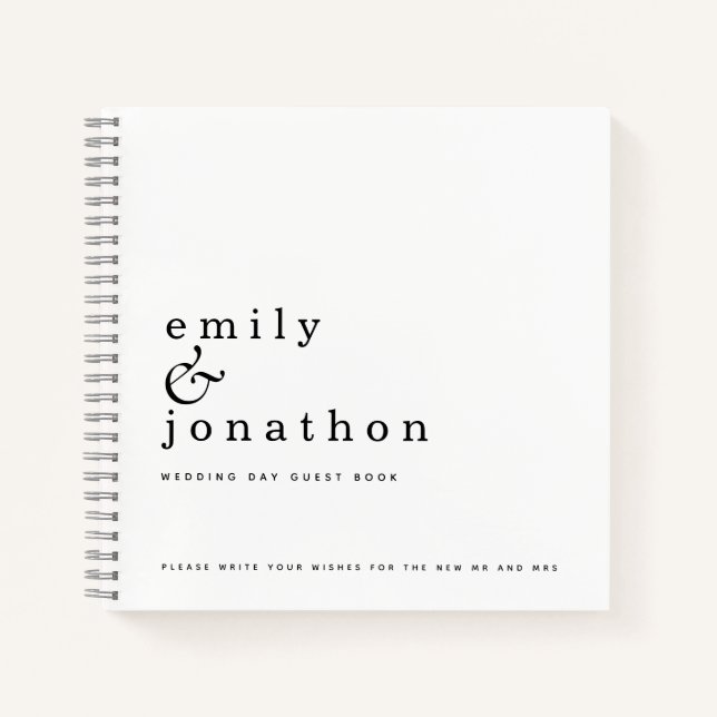 Livre d'invité minimaliste en noir blanc Mariage s (Devant)