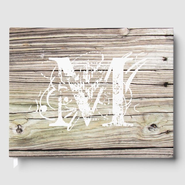 Livre d'invité Monogramme Rustic Wood Boards (Recto)