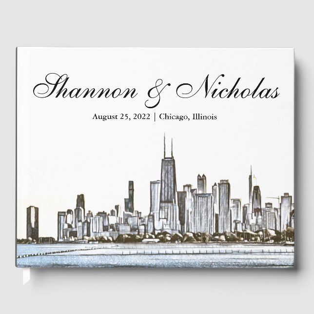 Livre d'invité personnalisé Chicago Skyline (Recto)