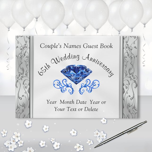 Livre d'invité personnalisé du 65e anniversaire du (65th wedding anniversary party supplies. Anniversary Guest Book. Sapphire Guest Book. 65th ideas.)