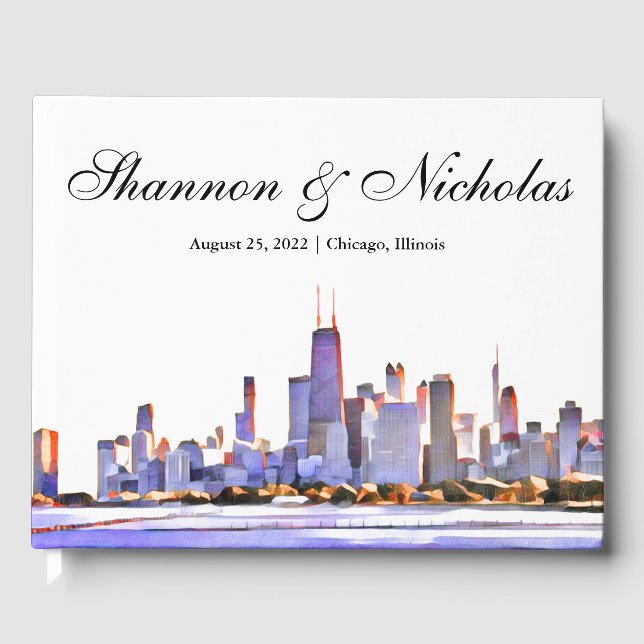Livre d'invité personnalisé Purple Chicago Skyline (Recto)