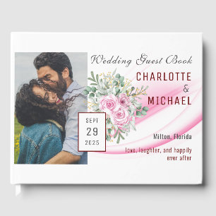 Livre d'invité Pink Wave & Floral Mariage