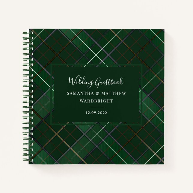 Livre d'invité Plaid Rustic Mariage Green Tartan (Devant)