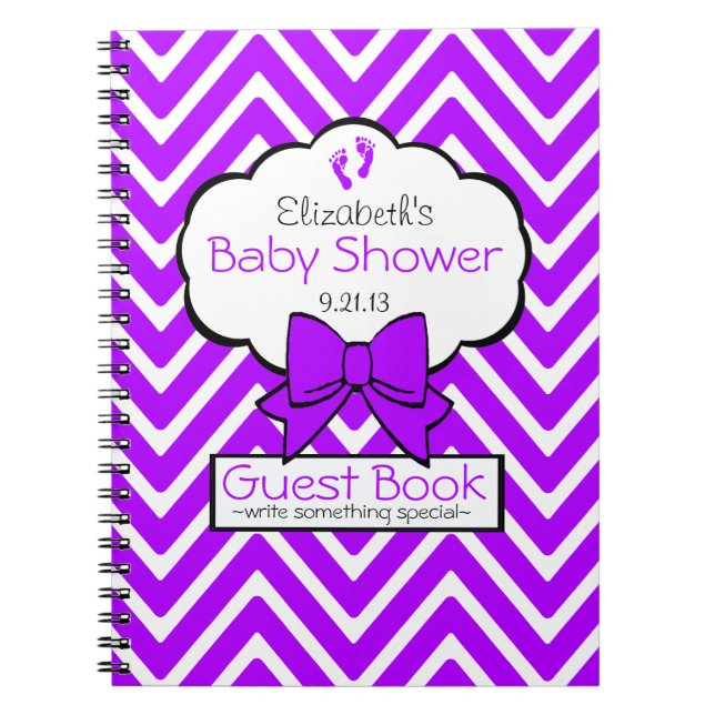 Livre d'invité pourpre lumineux de baby shower de (Devant)