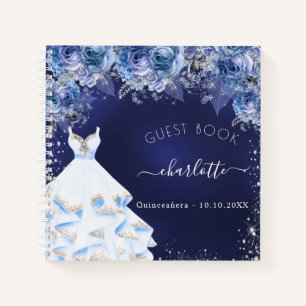 Livre d'invité Quinceanera bleu marine florales ro