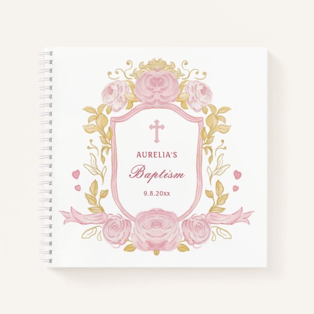 Livre d'invité rose Crest Baptism (Devant)