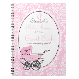Livre d'invité rose de baby shower de damassé et