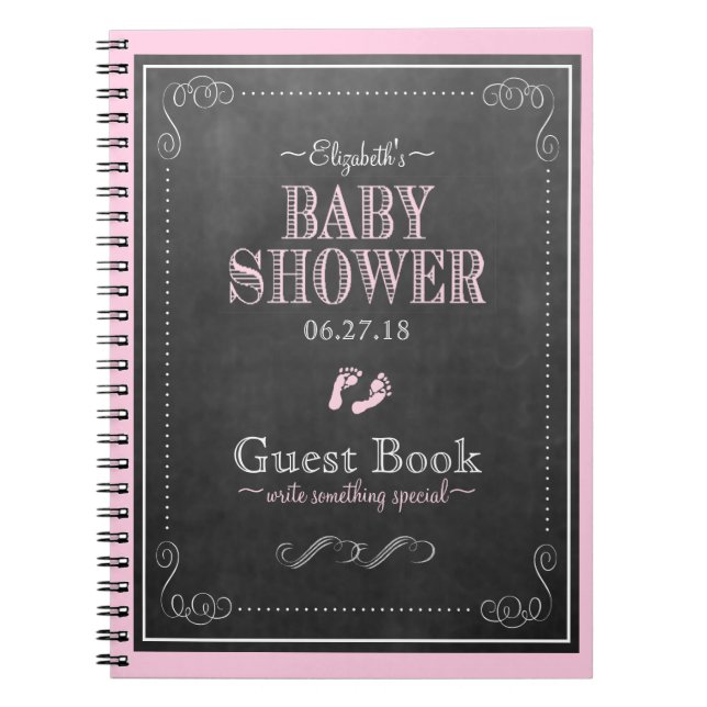 Livre d'invité rose de baby shower d'empreintes de (Devant)