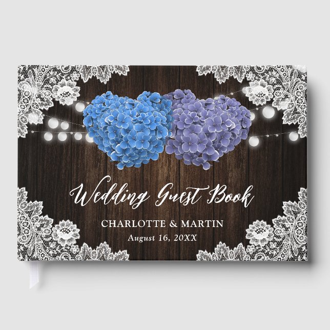 Livre d'invité Rustic Purple et Blue Floral Mariag (Recto)