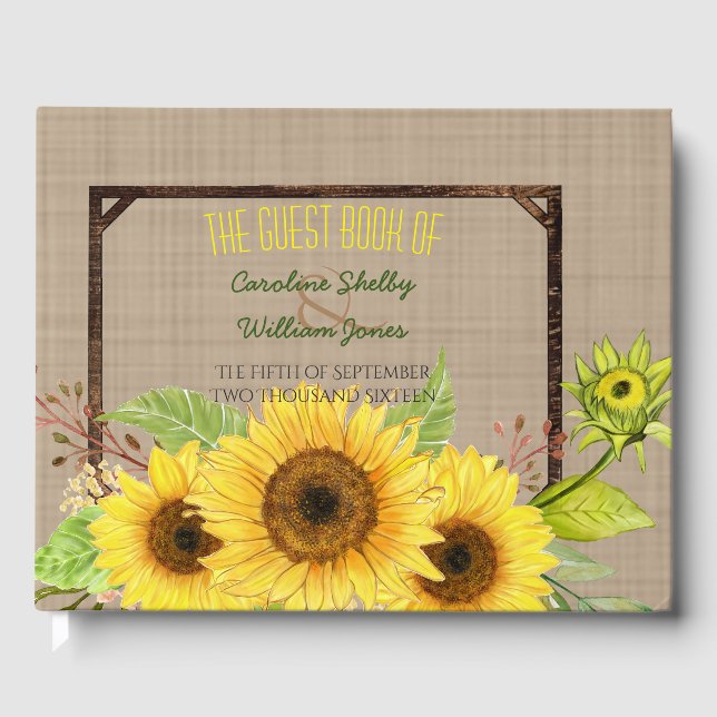 Livre d'invité Rustic Spring Sunflower Mariage (Recto)
