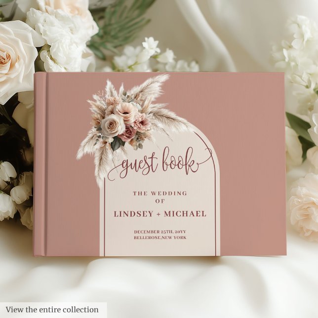 Livre d'invité simple Dusty Pampas rose Grass Flor (Simple Dusty Pink Pampas Grass Floral Guest Book)