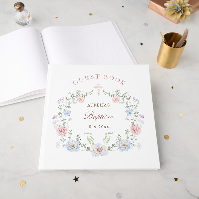 Livre d'invité sur le baptême du cadre floral (Recto ouvert)