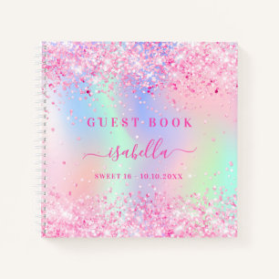 Livre d'invité Sweet 16 holographique rose