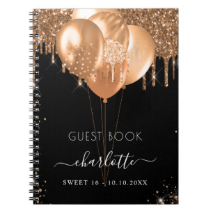 Livre d'invité Sweet 16 or noir parties scintillan