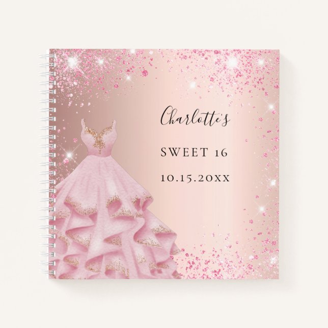 Livre d'invité Sweet 16 rose robe de parties scint (Devant)