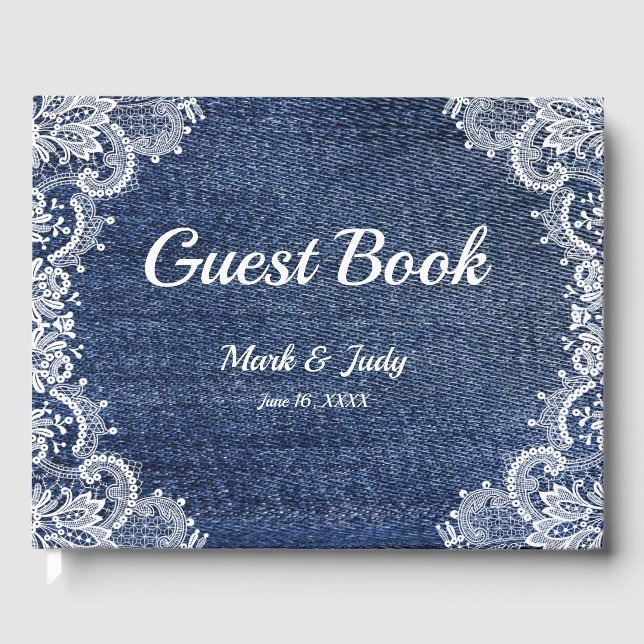 Livre D'Invités Blue Jean Denim Et Lace Mariage (Recto)