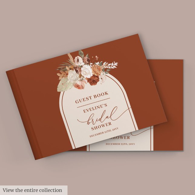 Livre d'invités fleuri en terre cuite à la mode (Trendy terracotta pampas floral bridal guest book

)
