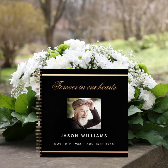 Livre d'invités funérailles mémorial noir or photo (Créateur téléchargé)