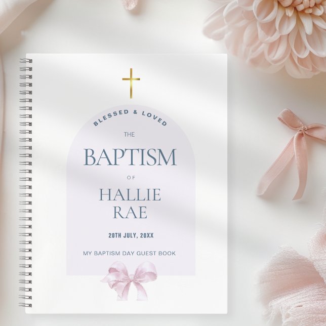 Livre d'invités Girl's Modern Pink Bow Baptism (Créateur téléchargé)