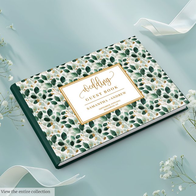 Livre D'Invités Mariage Design Dark Green Et Gold (Stylish Dark Green And Gold Wedding Guest Book)