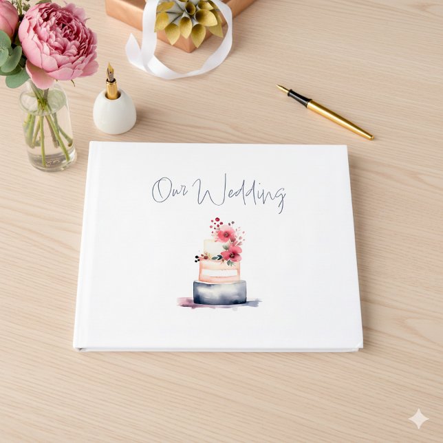 Livre d'invités mariage Watercolor (Pastel watercolor wedding cake "Our Wedding" wedding guest book.)