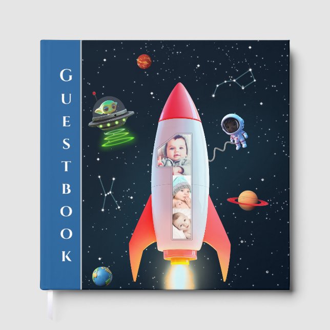 Livre D'or 1er Anniversaire Rocket Space | Immense Collage ph (Recto)