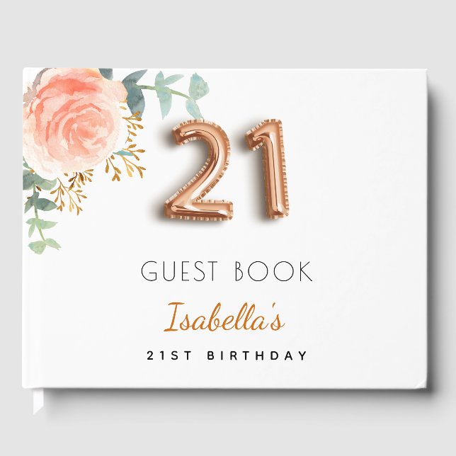 Livre D'or 21e anniversaire floral rose or eucalyptus monogra (Recto)