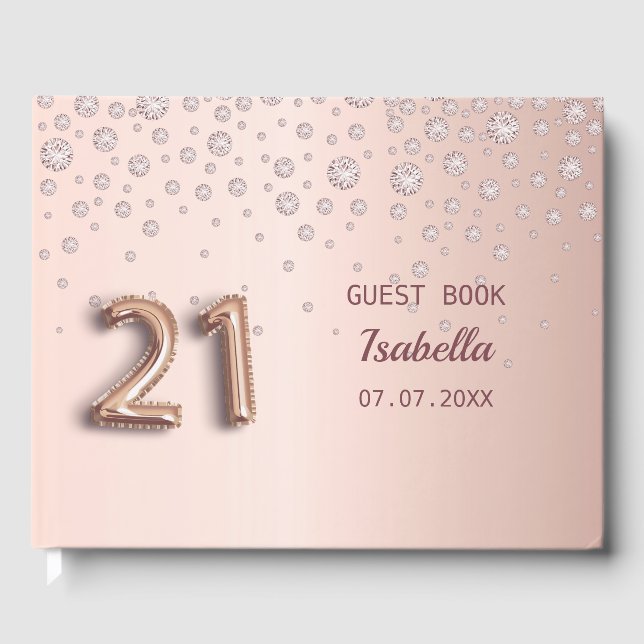 Livre D'or 21e anniversaire rose diamants or élégant glam (Recto)
