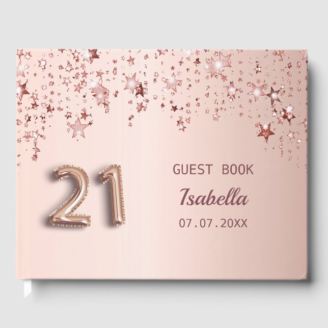 Livre D'or 21e anniversaire rose or étoiles rose (Recto)