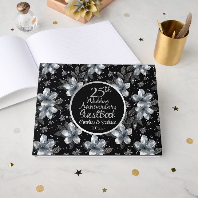 Livre D'or 25e anniversaire de la Parties scintillant d'argen (Recto ouvert)