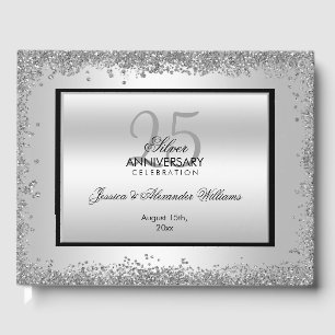 Livre D'or 25e anniversaire du Mariage Glitzy Silver & Black