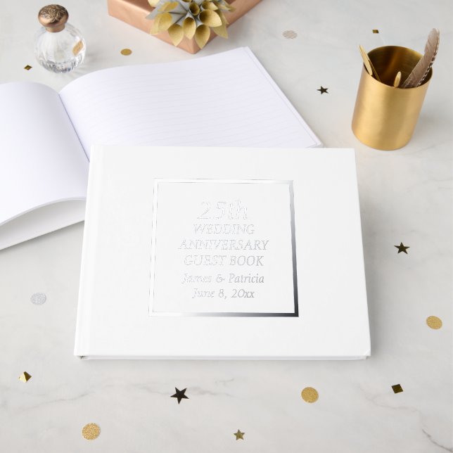 Livre D'or 25e anniversaire Mariage d'argent simple stylisé (Recto ouvert)
