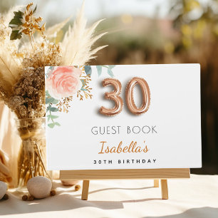 Livre D'or 30e anniversaire fleuri rose or eucalyptus nom
