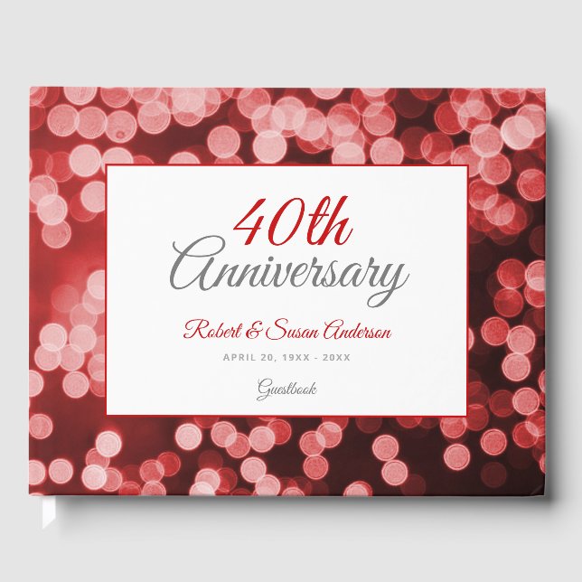 Livre D'or 40e anniversaire du Mariage | Elegant Red Bokeh (Recto)