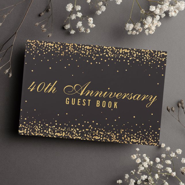 Livre D'or 40e Anniversaire Noir Confetti Elégant (Créateur téléchargé)