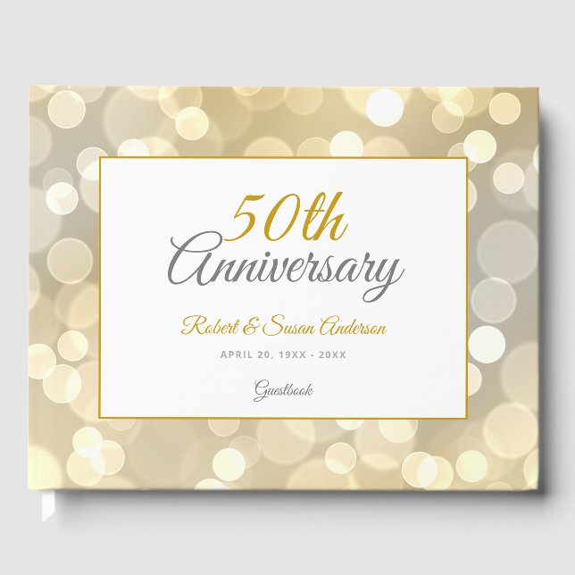 Livre D'or 50e anniversaire de Mariage Elegant Gold Bokeh (Recto)