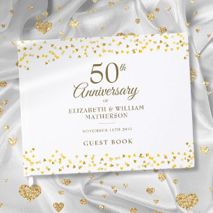 Livre D'or 50e anniversaire de Mariage Gold Hearts Confetti