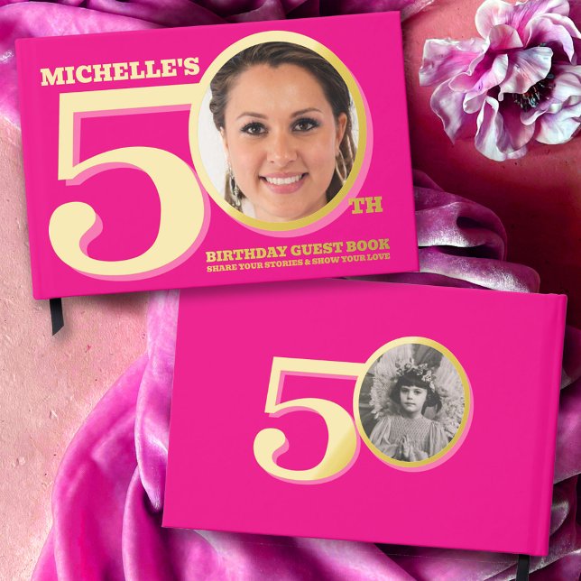 Livre D'or 50e anniversaire deux photos or rose chaud (Créateur téléchargé)