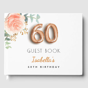 Livre D'or 60e anniversaire fleuri rose or eucalyptus nom