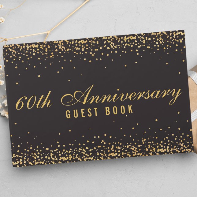 Livre D'or 60e Anniversaire Noir Confetti Élégant (Créateur téléchargé)