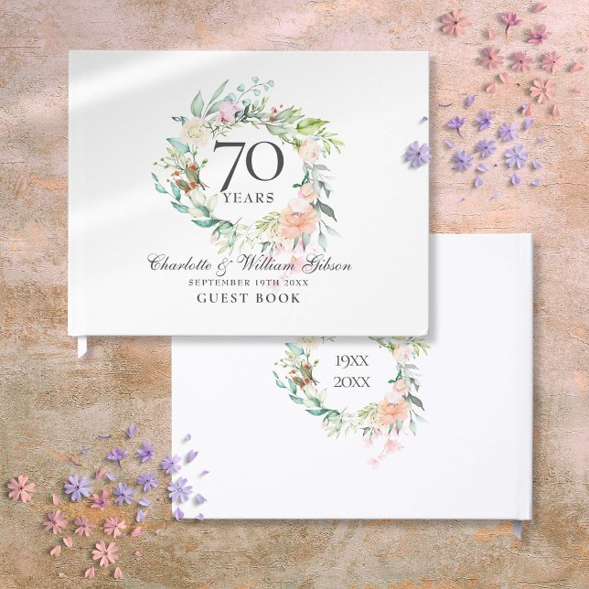 Livre D'or 70e anniversaire de Mariage Rose Floral Garland (70th Wedding Anniversary Roses Floral Garland Guest Book)